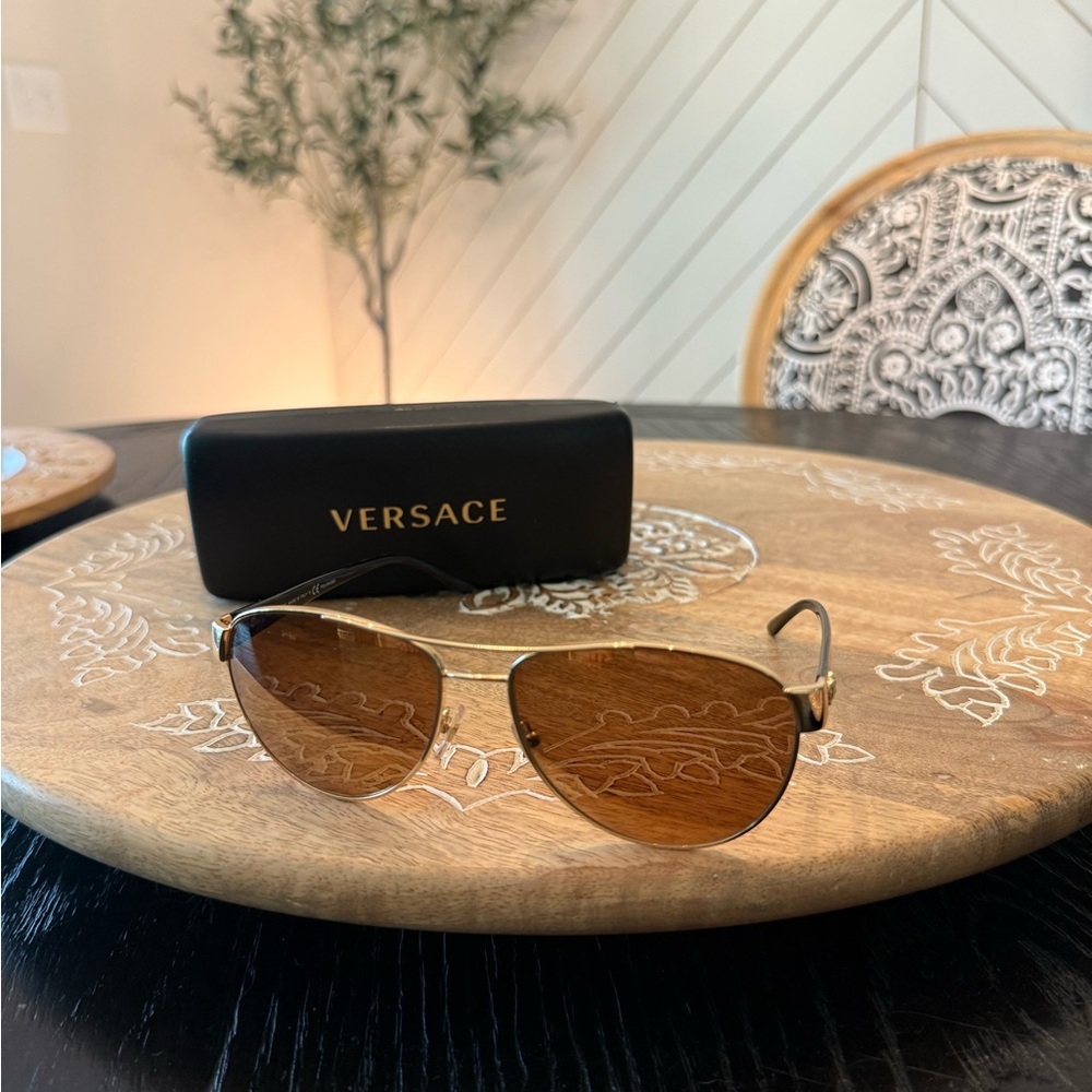 Versace Gold and Brown Aviator Sunglasses Polarized